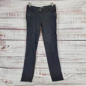 Just Cavalli Black Y2K Whimsigoth Skinny Jeans Low Rise Mesh Floral Lace Trim 28